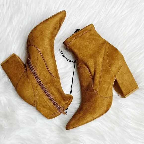Express Suede Chunky Heel Booties Brown Size 6.5 - Picture 2 of 7